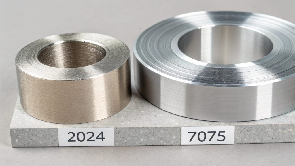 A technical diagram showcasing the structural differences and load-bearing capacities of 2024 vs. 7075 aluminum.